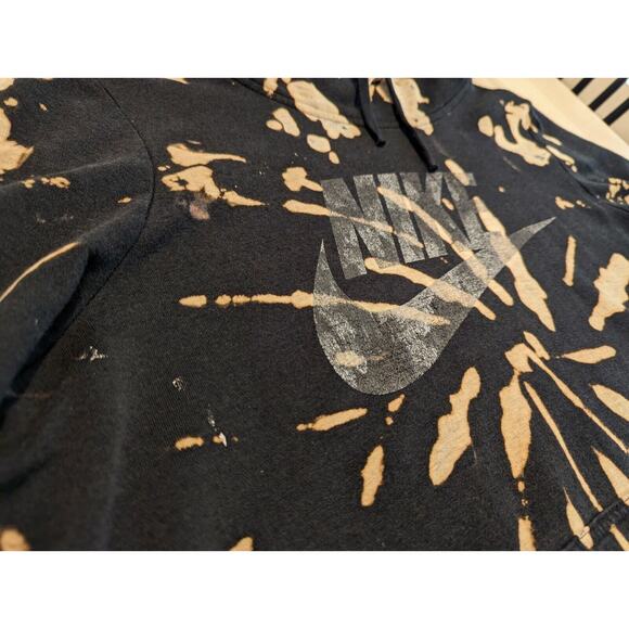 Nike Womens Bleach Tie Dye Hoodie XL High Neck Black Lightweight Blue Tag Grunge - Picture 13 of 16